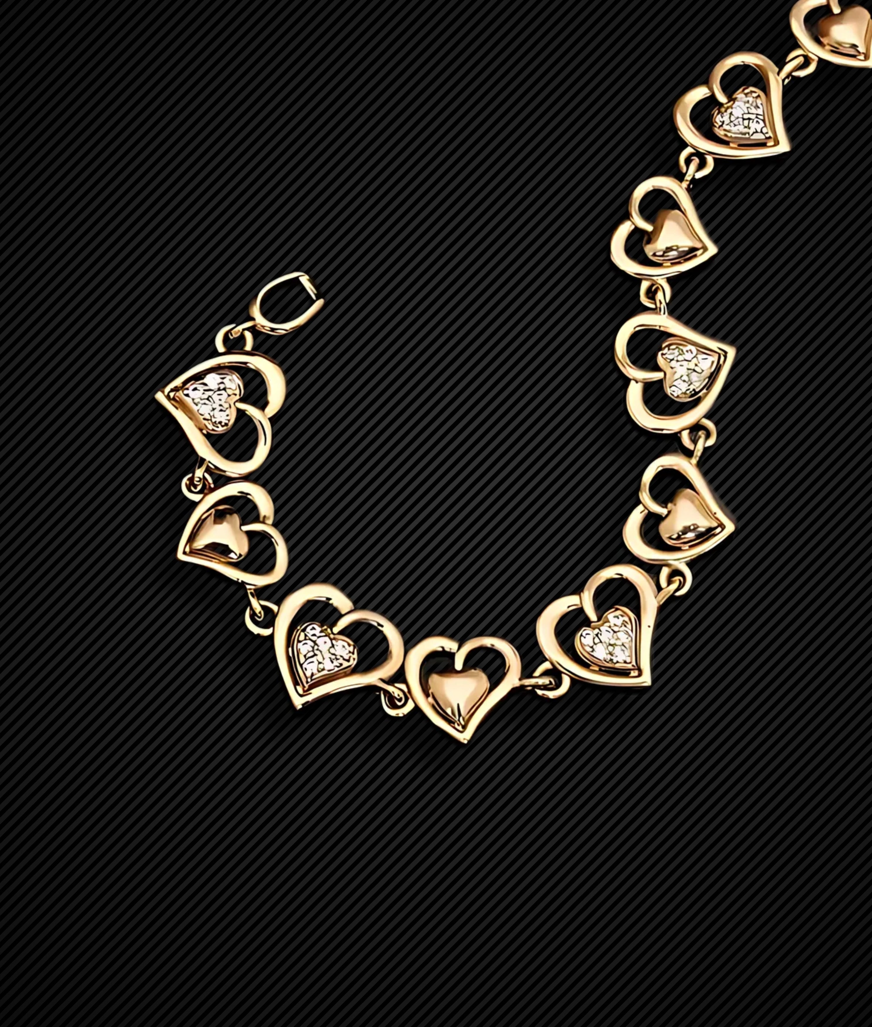 Heartfelt Elegance: Gold Plated Bracelet with Hearts and Diamonds