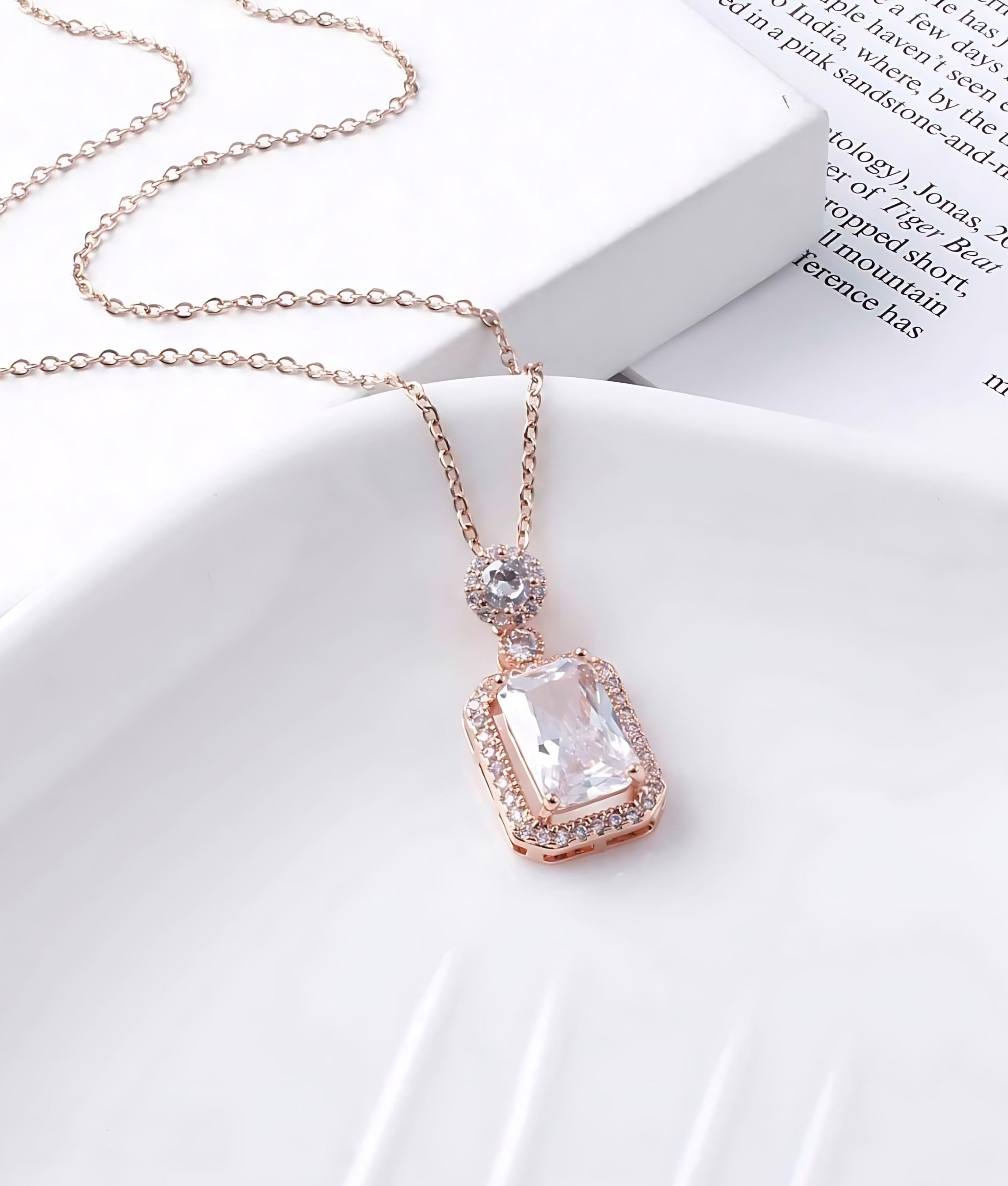 Rose Gold Square Cut Crystal Pendant