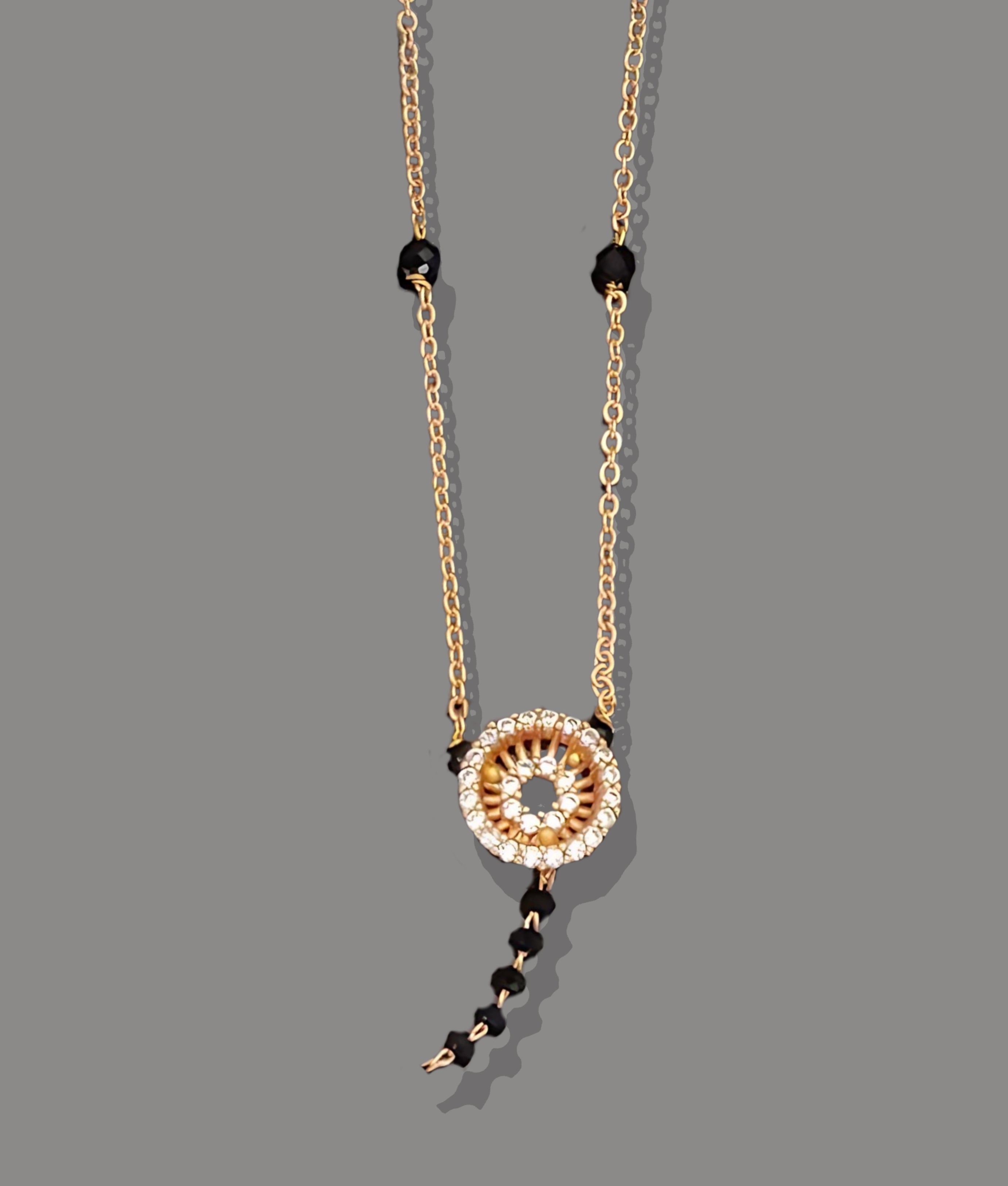 Elegant Gold Plated Mangalsutra with Black and White Diamond