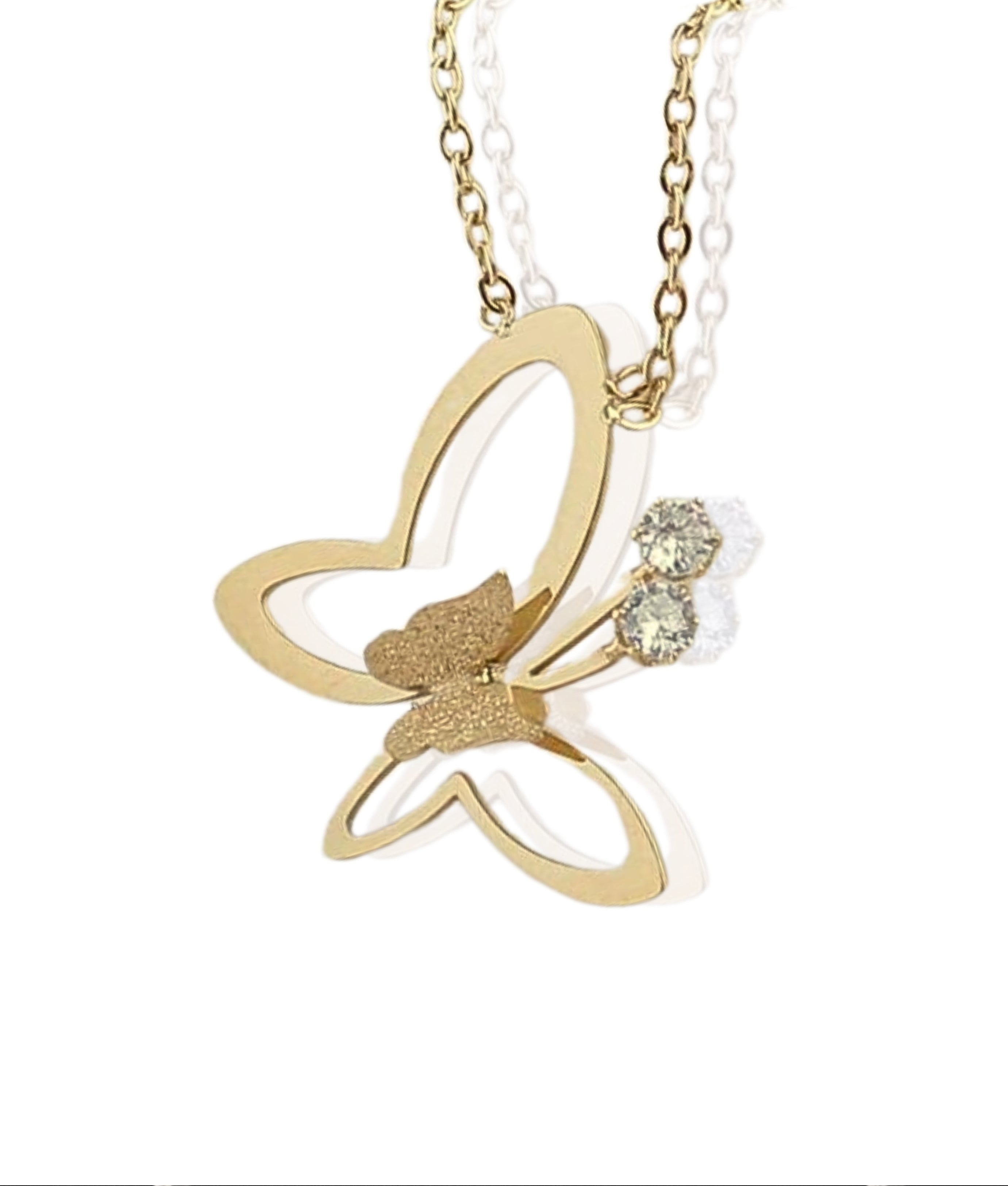 Gold Butterfly With Diamond Necklace