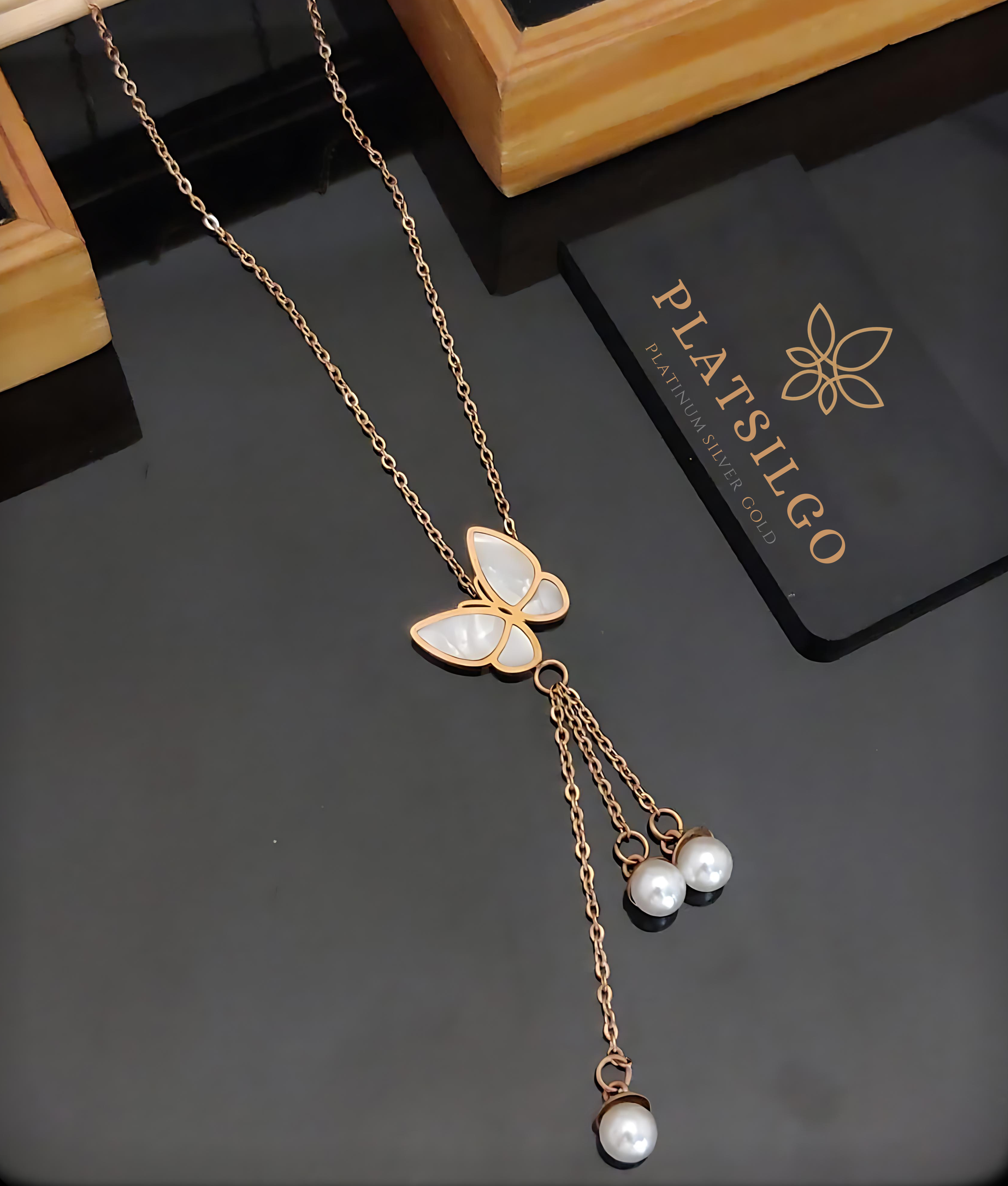 Butterfly Pearl Necklace - Platsilgo