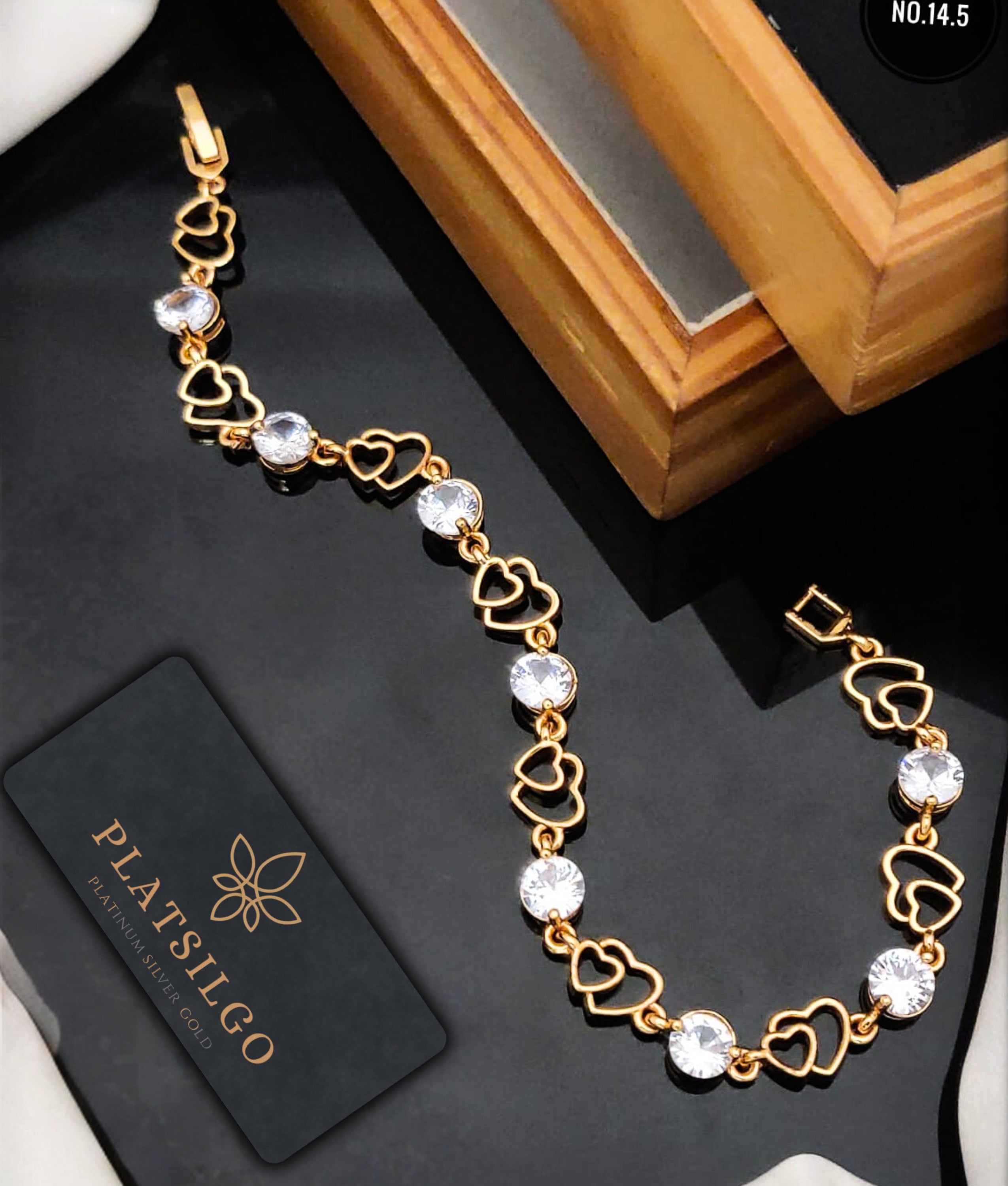 Elegant Gold Bracelet with White Stones - Platsilgo