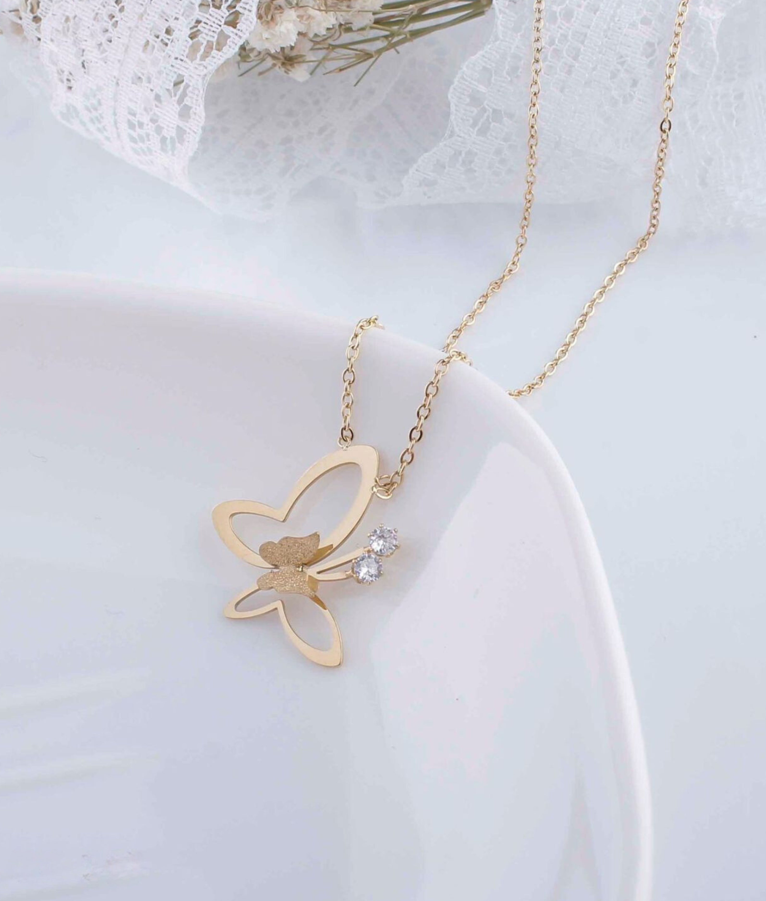 Gold Butterfly With Diamond Necklace