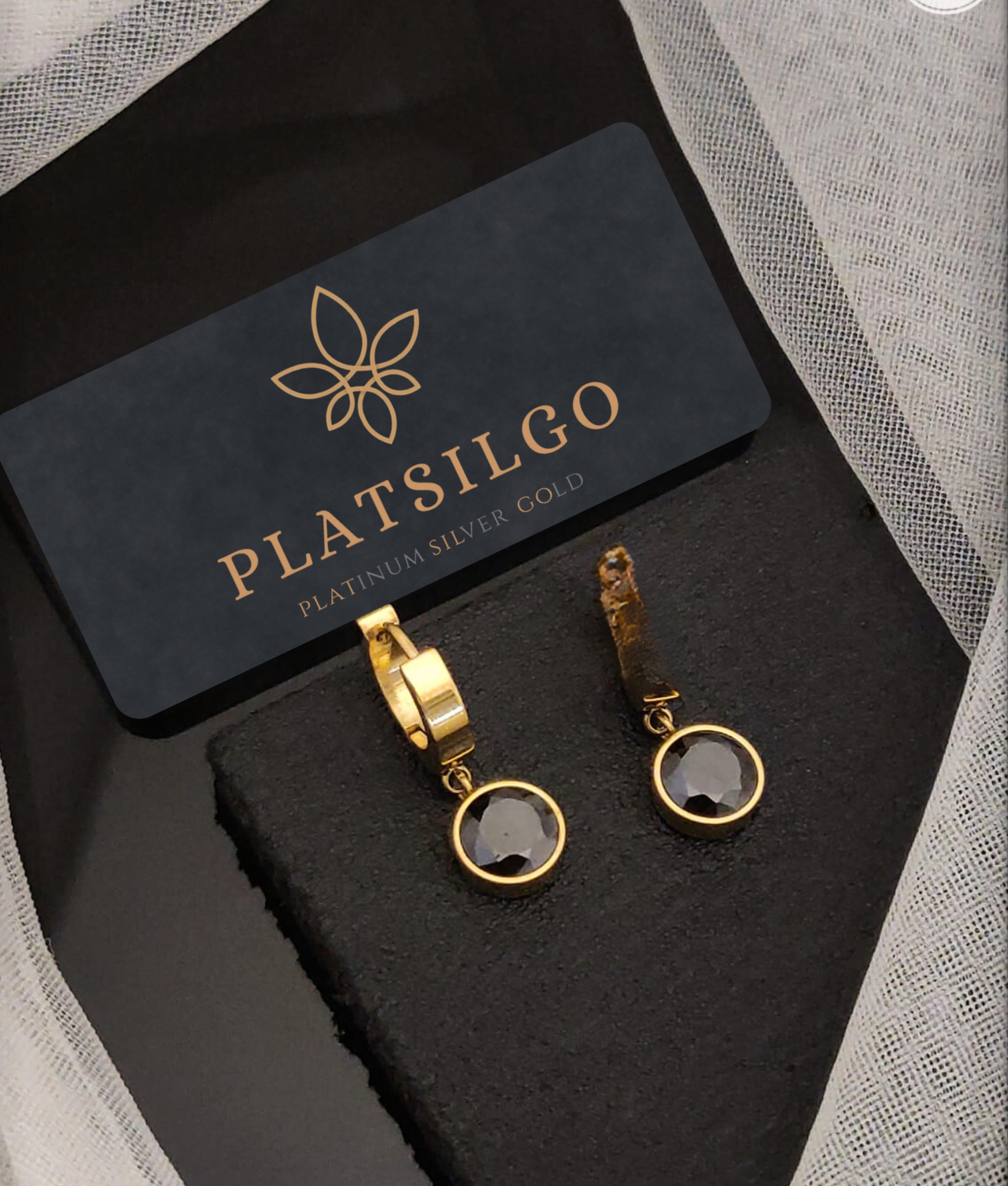 Earrings gold plating black diamond - Platsilgo