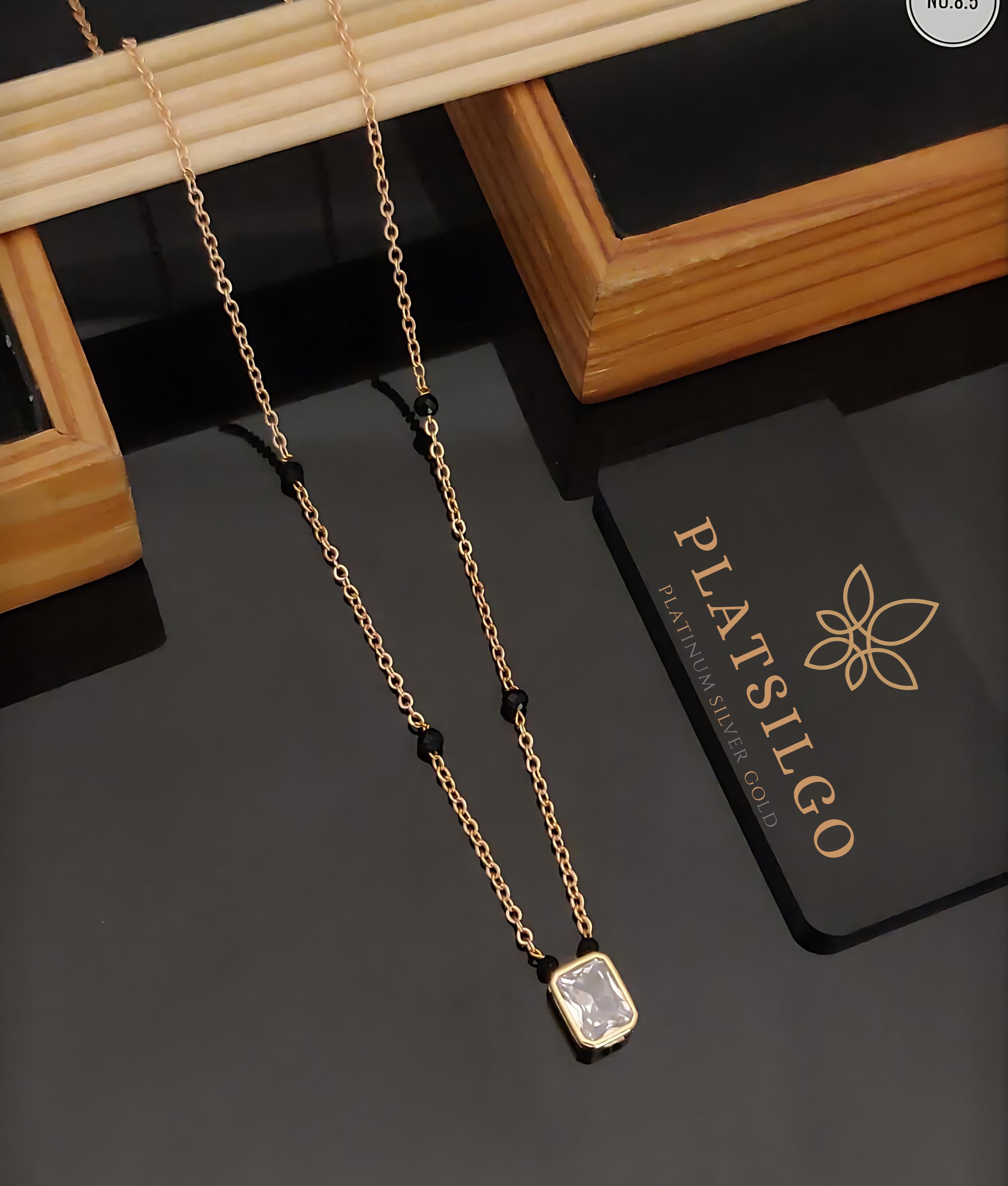 Elegant Gold Plated Mangalsutra with Black Stone - Platsilgo