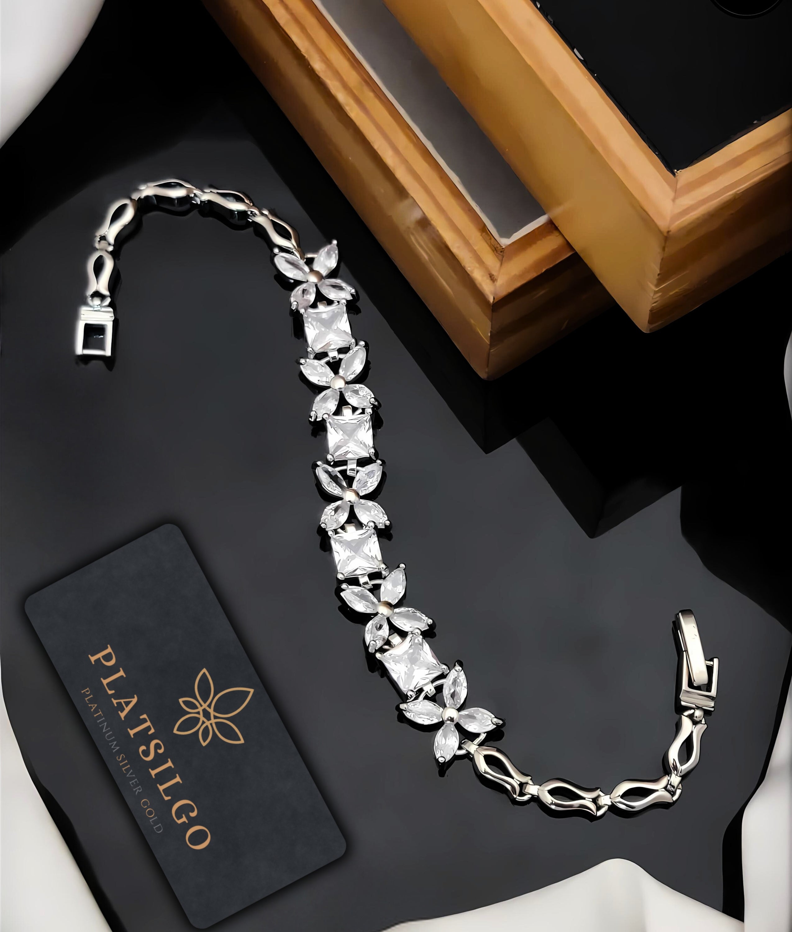 Elegant Silver Bracelet with Diamond Clasp - Platsilgo